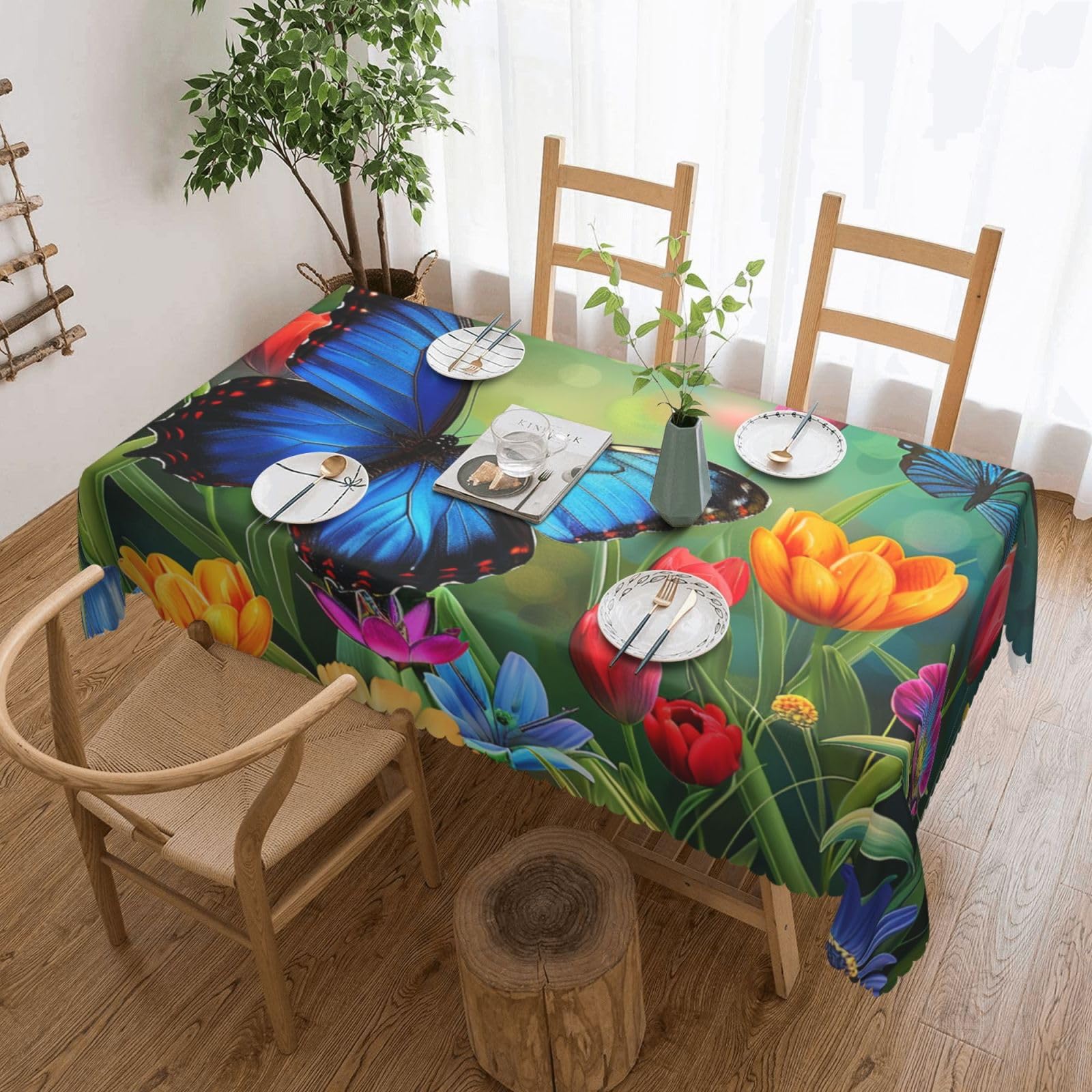 Nappe rectangulaire imprimée lavable en polyester résistant avec bordure en dentelle