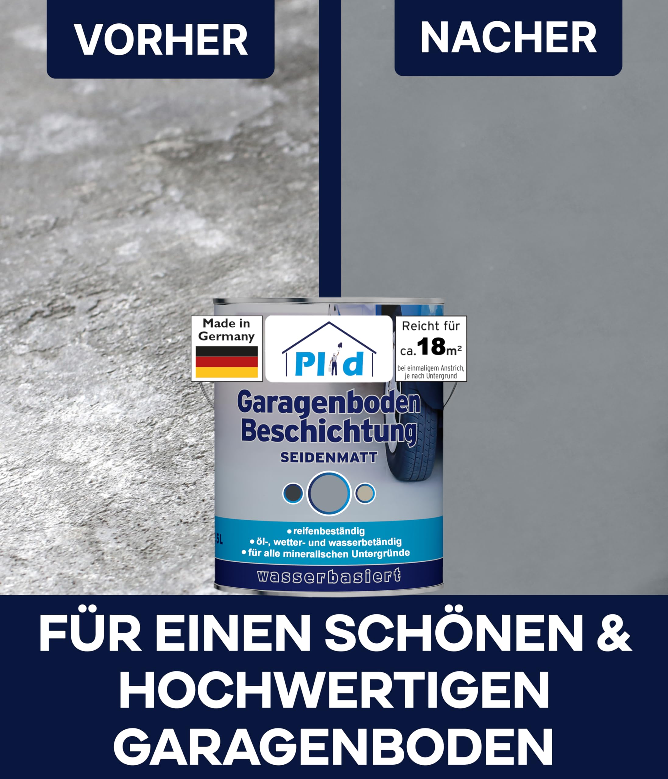 Plid® Garagenbodenbeschichtung Betonfarbe Außen & Innen frostsicher [5L Silbergrau] - Wasser & Wetterbeständig - Garagenbodenfarbe - Bodenbeschichtung Außen - Betonversiegelung Außenbereich