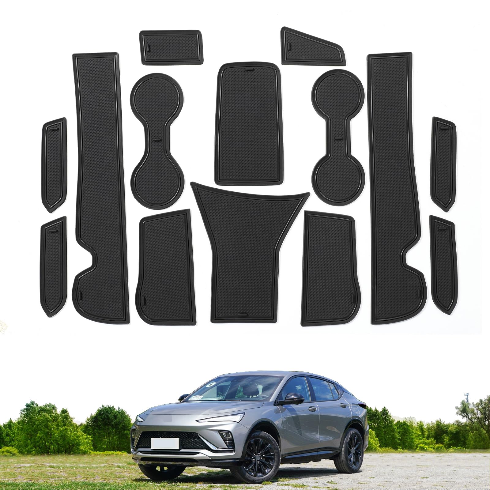 SMABEE Cup Holder Inserts for Buick Envista 2024 2025 Center Console Liners Door Slot Mats Door Pocket Liners for 2025 Envista Accessories Interior (Black)