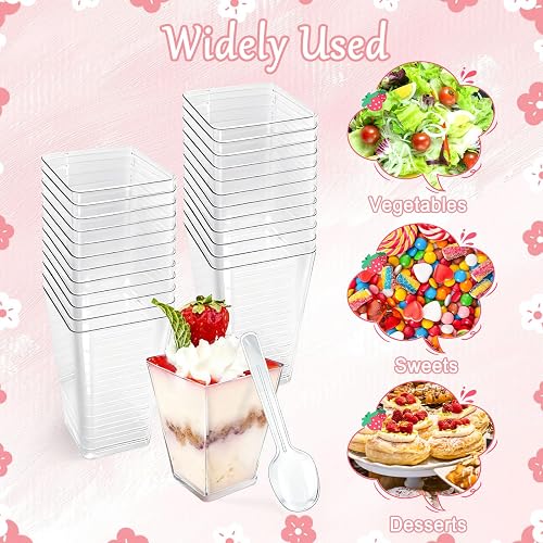Primasage 50 Pcs 160ml Mini Dessert Cups, Dessert Cups with Lid and Spoon Square, Cheesecake Pots Reusable Versatile Dessert Cups Suitable for Desserts, Puddings, Mousses and Parties - 3