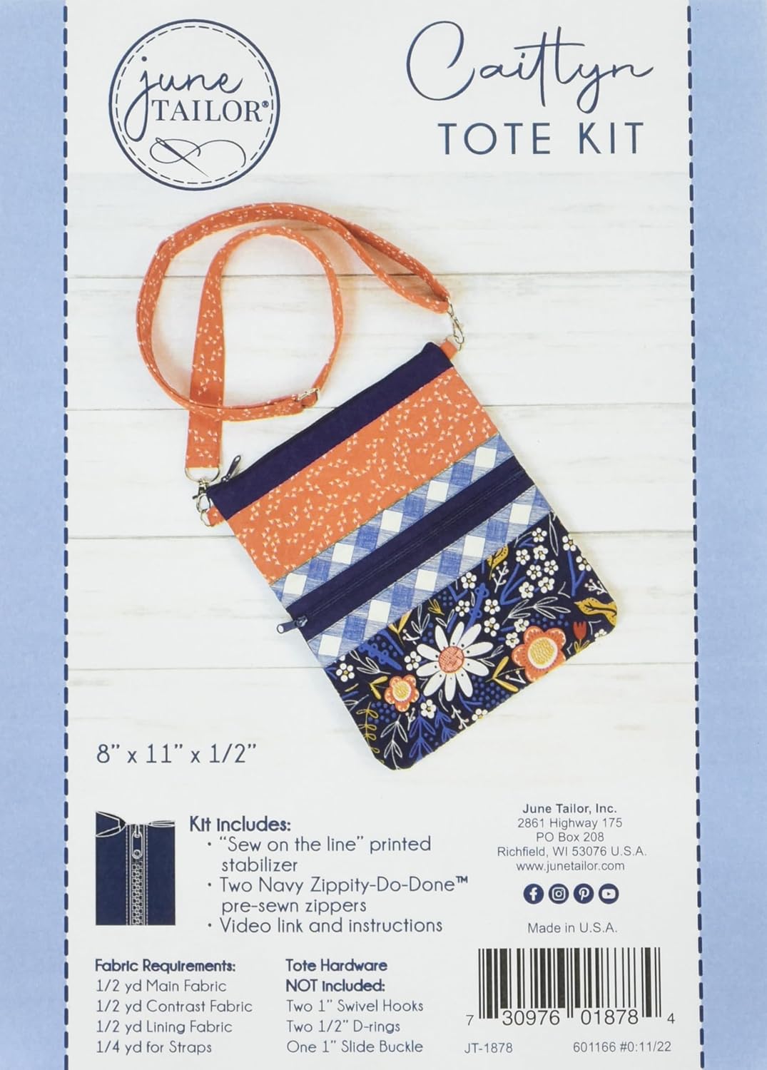 June Tailor Inc Crossbody Tote Bag Caitlyn Zippity-Do-Done Navy Kits, Blue