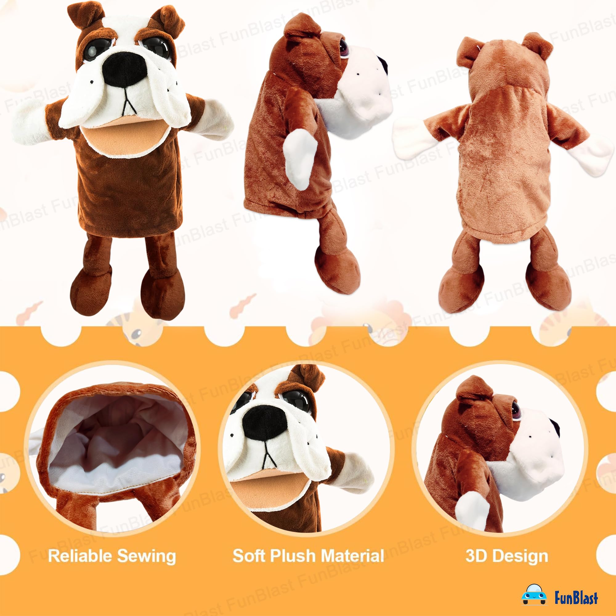 FunBlast Hand Puppets for Kids - Cute Animal Soft & Interactive Plush Puppets for Storytelling, Role Play & Learning Toys, Perfect for Toddlers & Children (Bull Dog) 2