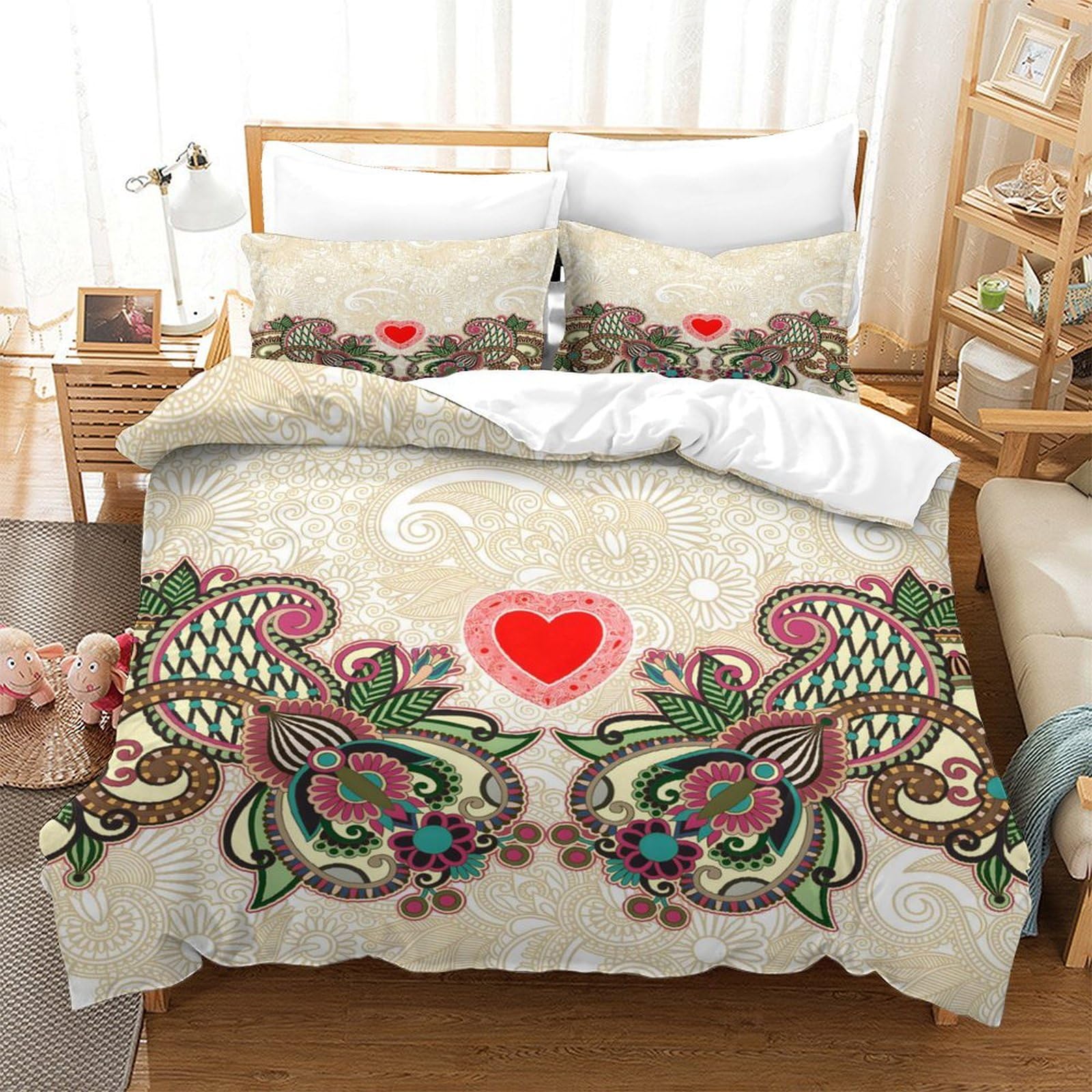 GDEKCIEAS Valentin Day Heart Duvet Cover 3D Bedding Set,Soft Comforter Cover with Decorative Quilt Cover,3Pcs for Teens And Kids Single（140x200cm）