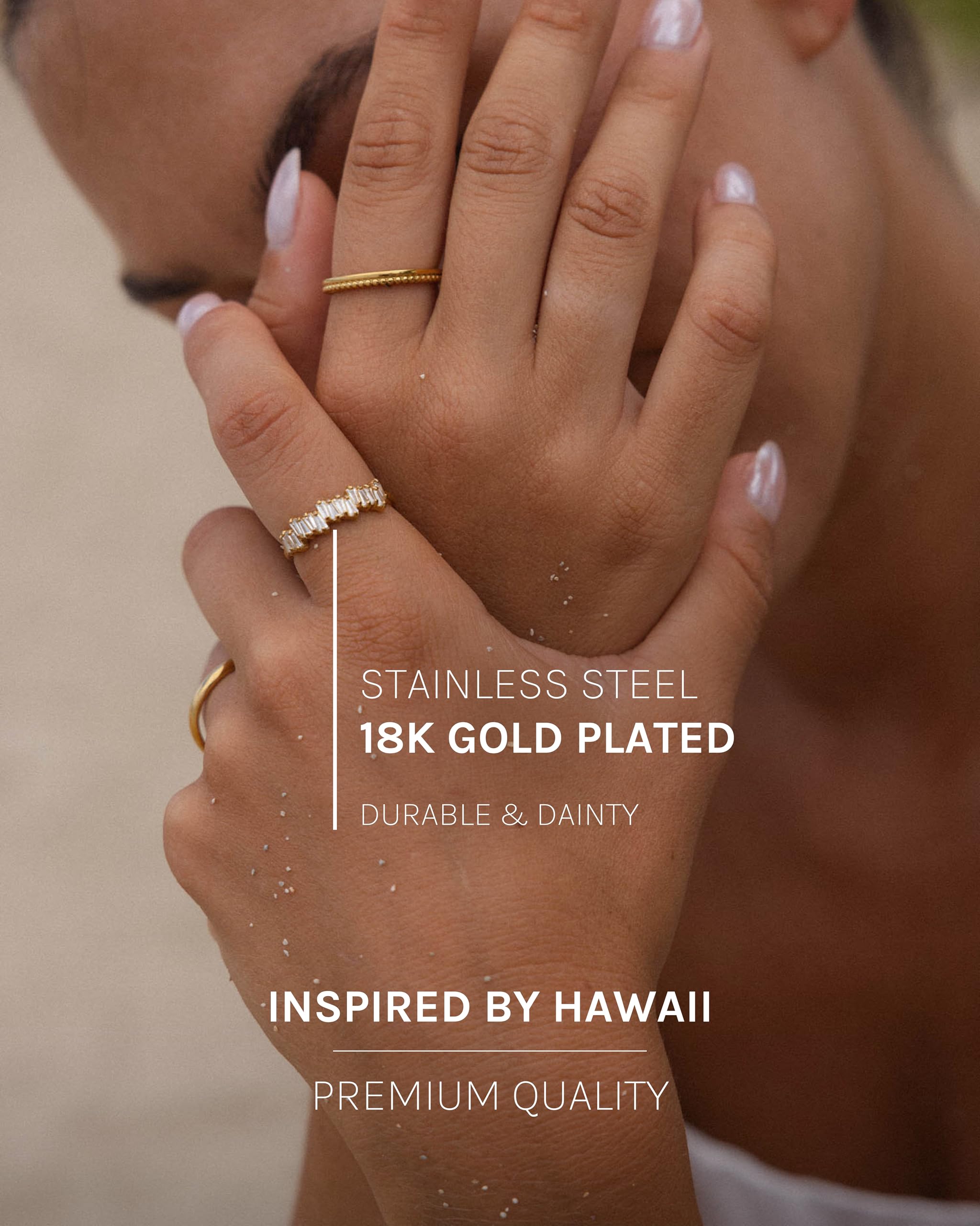 Purelei Powder Ring (Gold, Silber), Damen Ring Silber 18K vergoldet, Wasserfester Ring mit asymmetrischen Schmucksteinen, größenverstellbar, Geschenk für Damen