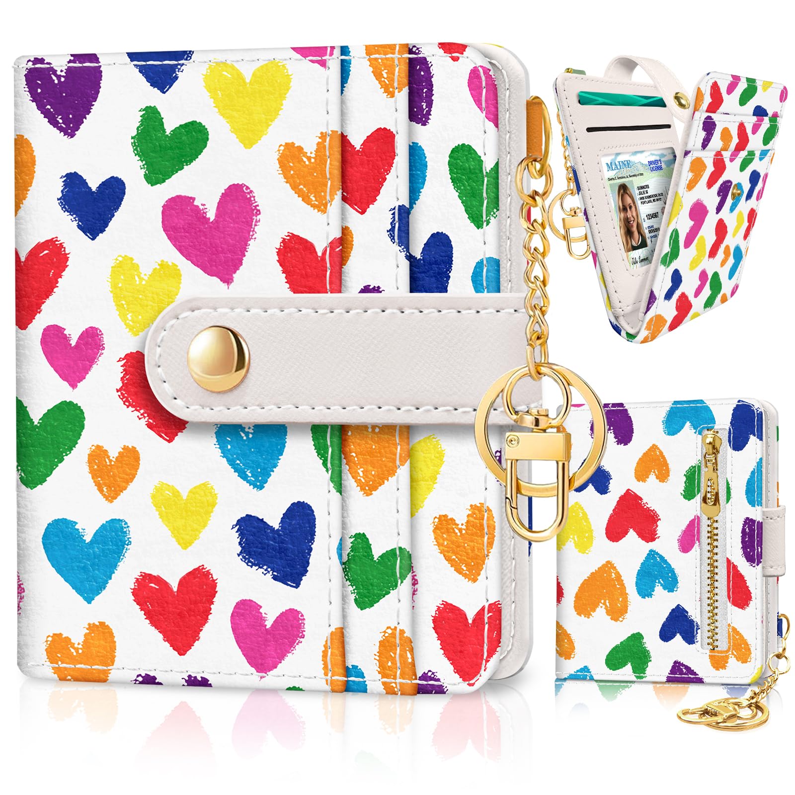 Jogjam Raining Hearts Rfid Ladies Wallet, Small Slim Thin Compact Credit Card Women Wallet, PU Leather Bifold Cash Zipper Coin Pocket ID Window for