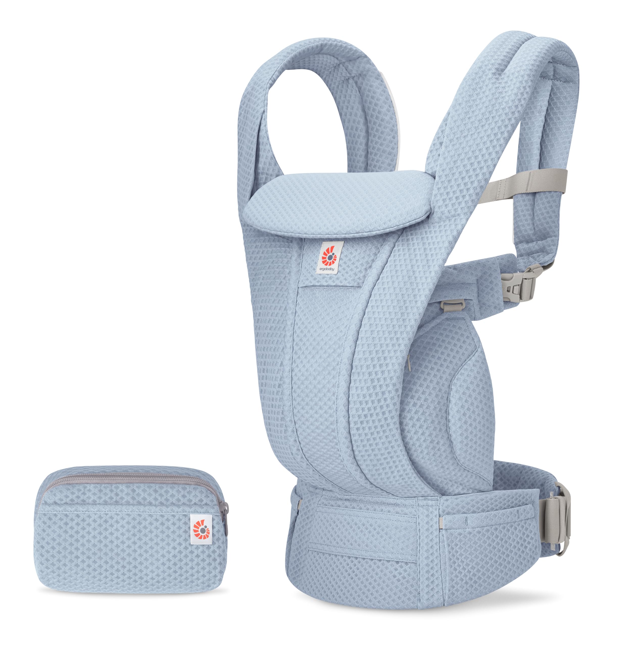 Ergobaby Omni Deluxe All-in-One Babytrage für Neugeborene ab Geburt bis 20kg, Ergonomische 4-Positionen Mesh Babytrage Rückentrage Baby-Tragetasche, Serene Blue