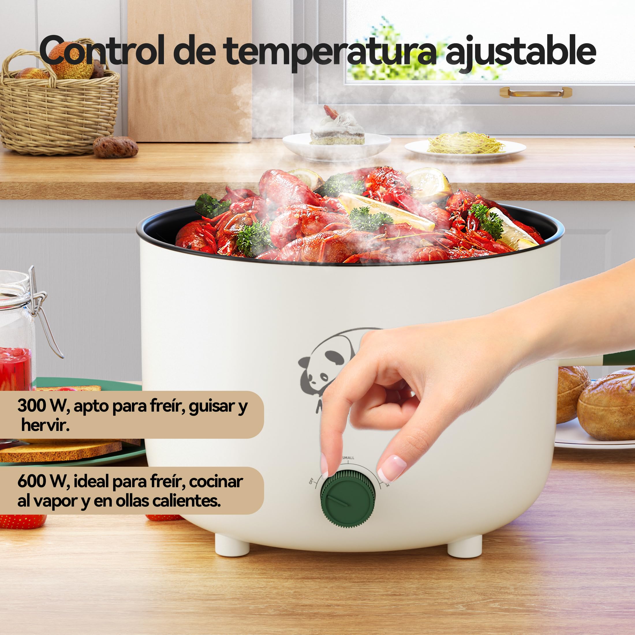 Olla eléctrica con vaporera, sartén antiadherente portátil multifuncional con doble control de potencia, olla eléctrica Shabu-Shabu para avena, fideos y ramen, 1.5L (verde A)