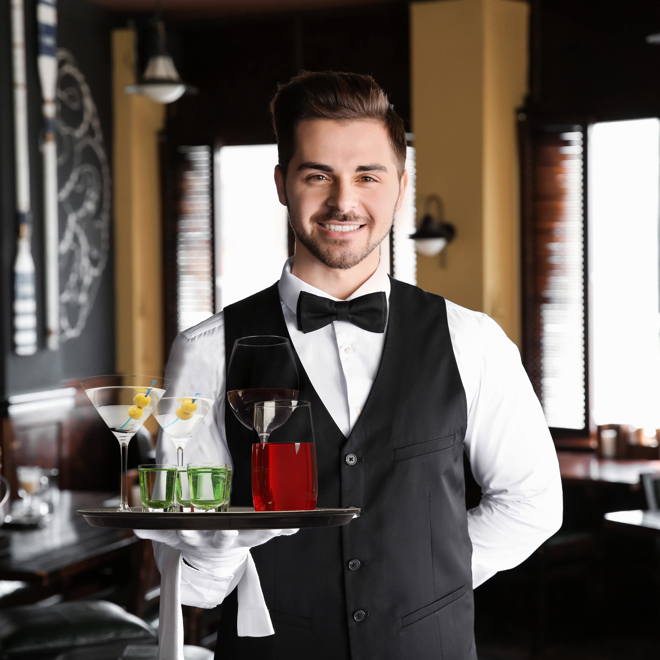 10 Bandejas Camarero Antideslizantes para Bar y Restaurante, Plástico, Negro, Ø 35 cm