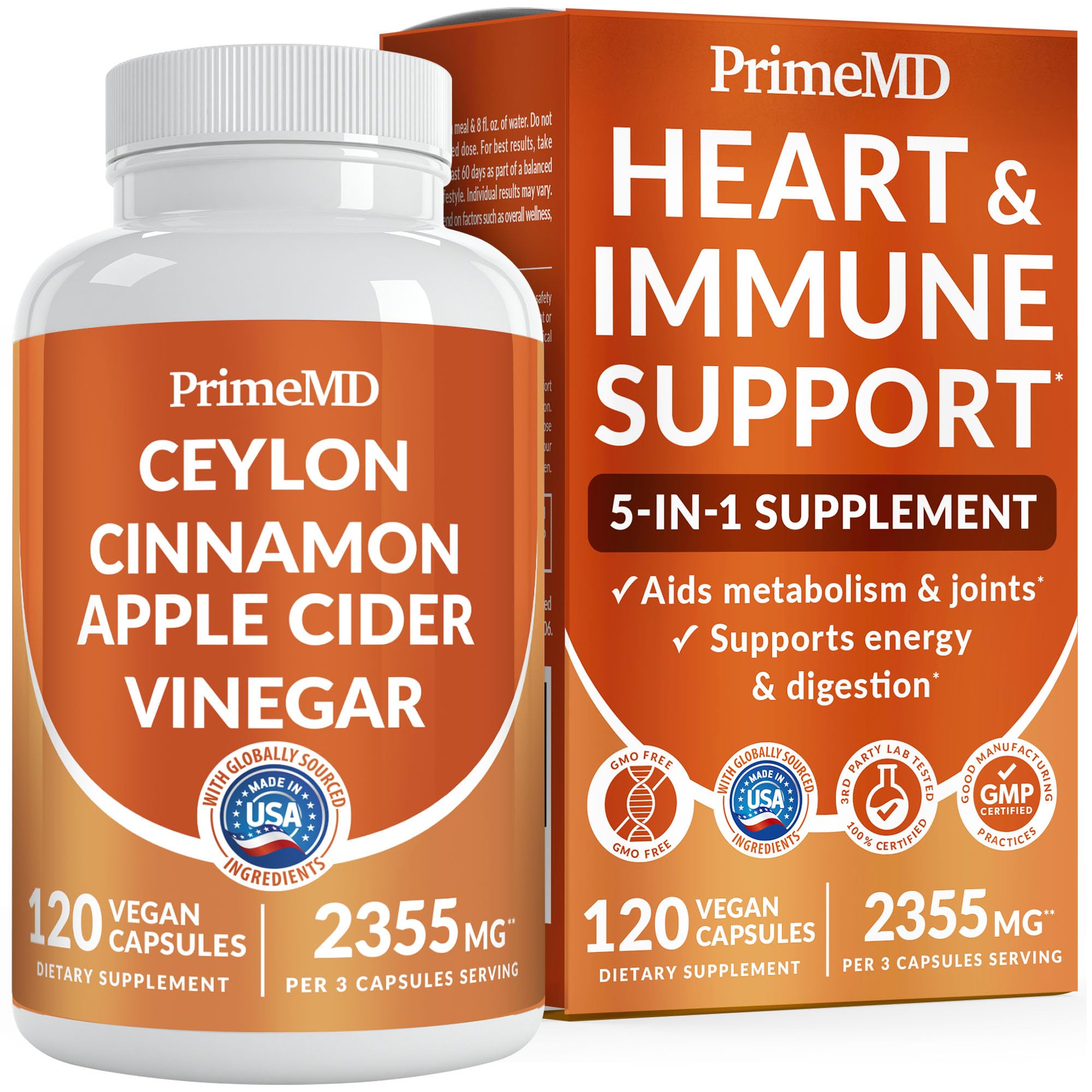 PrimeMD Ceylon Cinnamon 2355mg with Cider Vinegar & Ginseng, 120ct Regular 120 Count (Pack of 1)