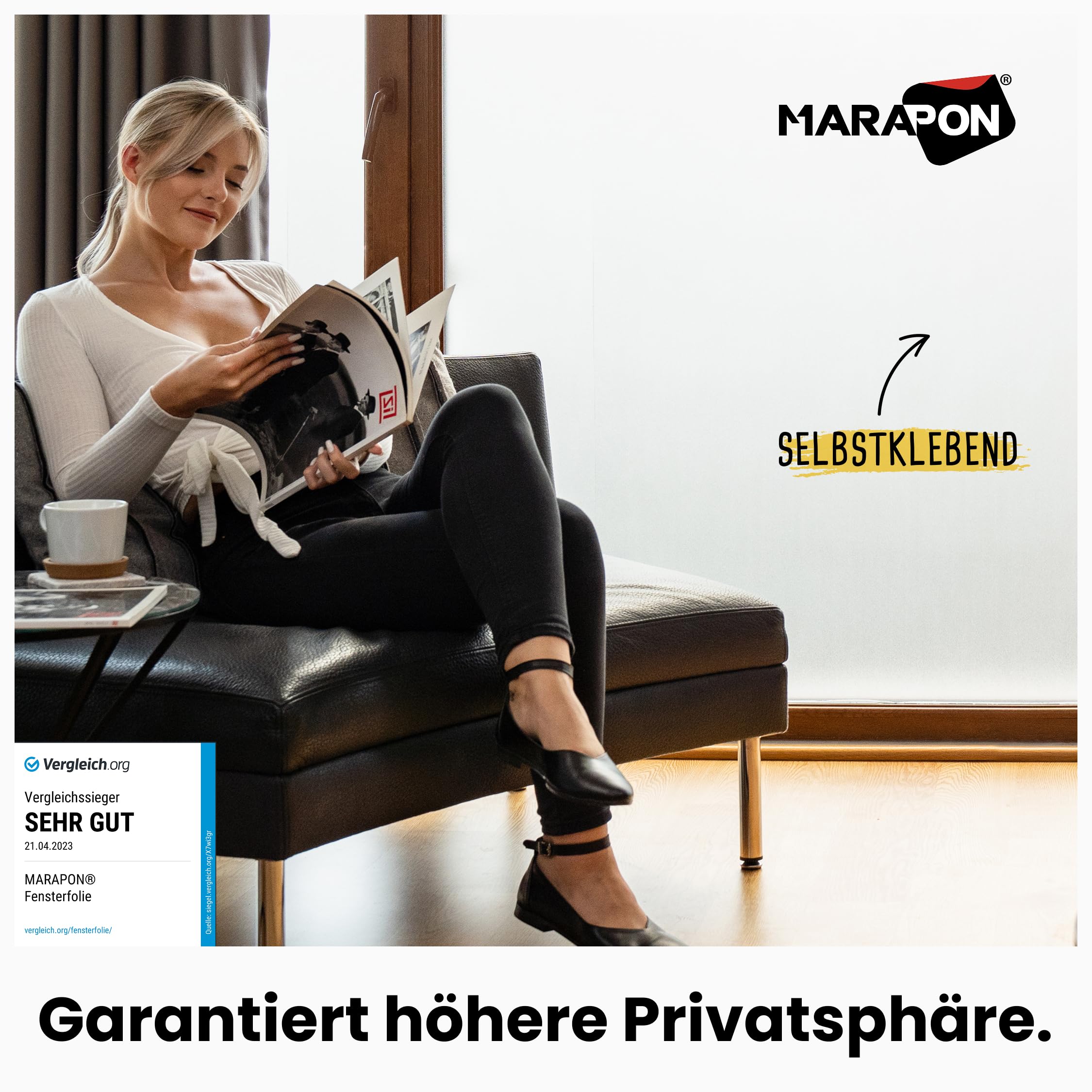 MARAPON® Milchglasfolie blickdichte Verdunkelung [1.05x4 m] inkl. eBook und Videoanleitung - Klebefolie Sichtschutzfolie für Fenster - Fensterfolie - Folie für Fenster Sichtschutz Küche Bad Büro – Bild 2