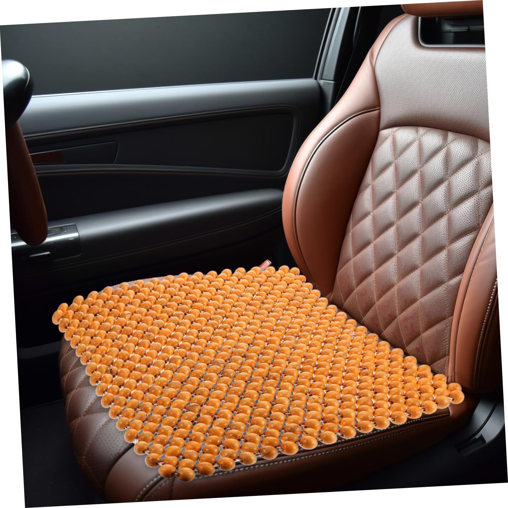 Cojín de Asientos con Cuentas de Madera 44x44 Cm Beige para Coche y Oficina, Transpirable y Masajeador, Funda de Asiento Verano, Almohadilla Refrescante para Vehículo y Silla