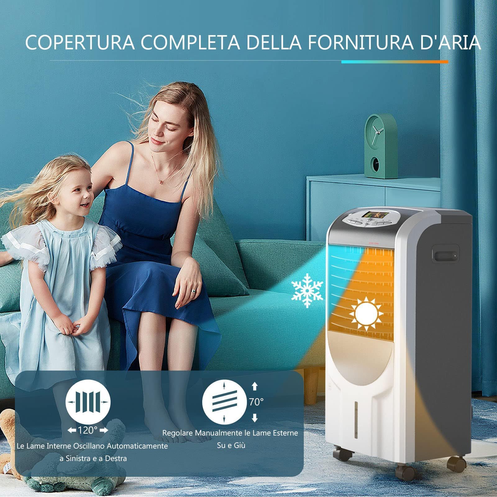 RELAX4LIFE Raffreddatore Evaporativo 5 in 1 Nuova 2026 con Raffreddamento 75W, Riscaldamento 2000W, Umidificatore, Ventilatore, Purificatore d’Aria, Timer 8H, Serbatoio 7L (5in1 Total 7L 2026)