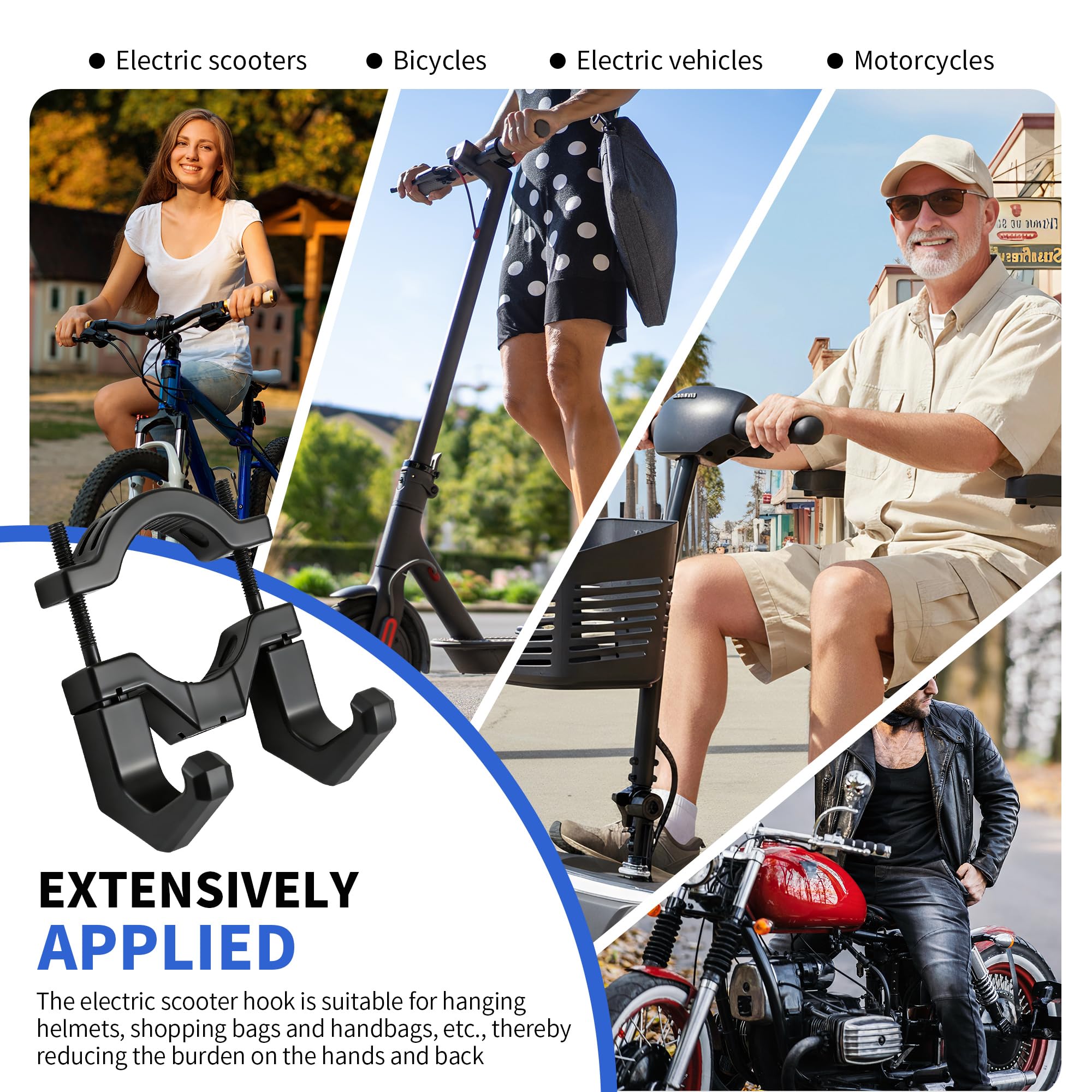 YiliYa Gancho para Patinete Eléctrico Doble Gancho Frontal E Scooter Negro Paquete de 2