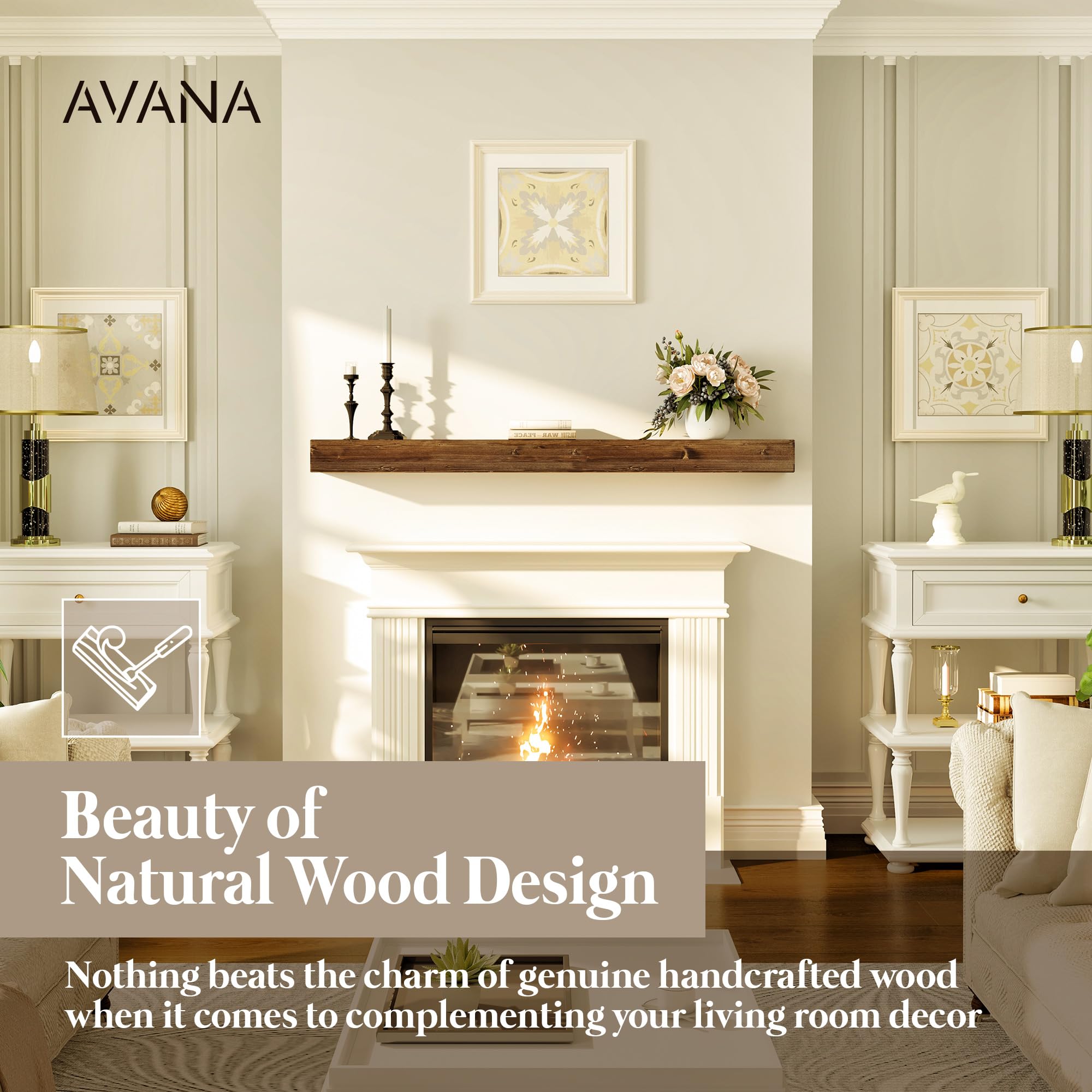 Rustic Fireplace Mantle Shelf 60 Inches Handcrafted Wood Mantles For