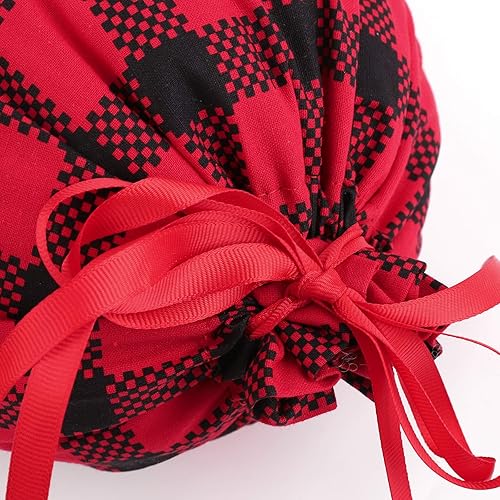 Miniatura 3 de Aneco 10 mini bolsas a cuadros de búfalo de 11.8 x 9.8 pulgadas, bolsa con cordón, bolsa de regalo de Navidad, bolsas de Navidad de algodón para