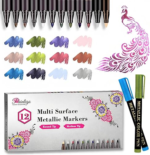Rotuladores metálicos, juego de 12 marcadores metálicos de punta media para papel negro, pintura roca, manualidades de álbumes de recortes,