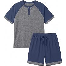 Mens Henley Pajama Sets 2 Piece Lounge Sleepwear Soft Sleep Summer Pjs | S-4XL,True to Size, Breathable,Pockets,Comfy Stretch Pyjamas for Men No Shrink Short Sleeve Henley Shirts for Men