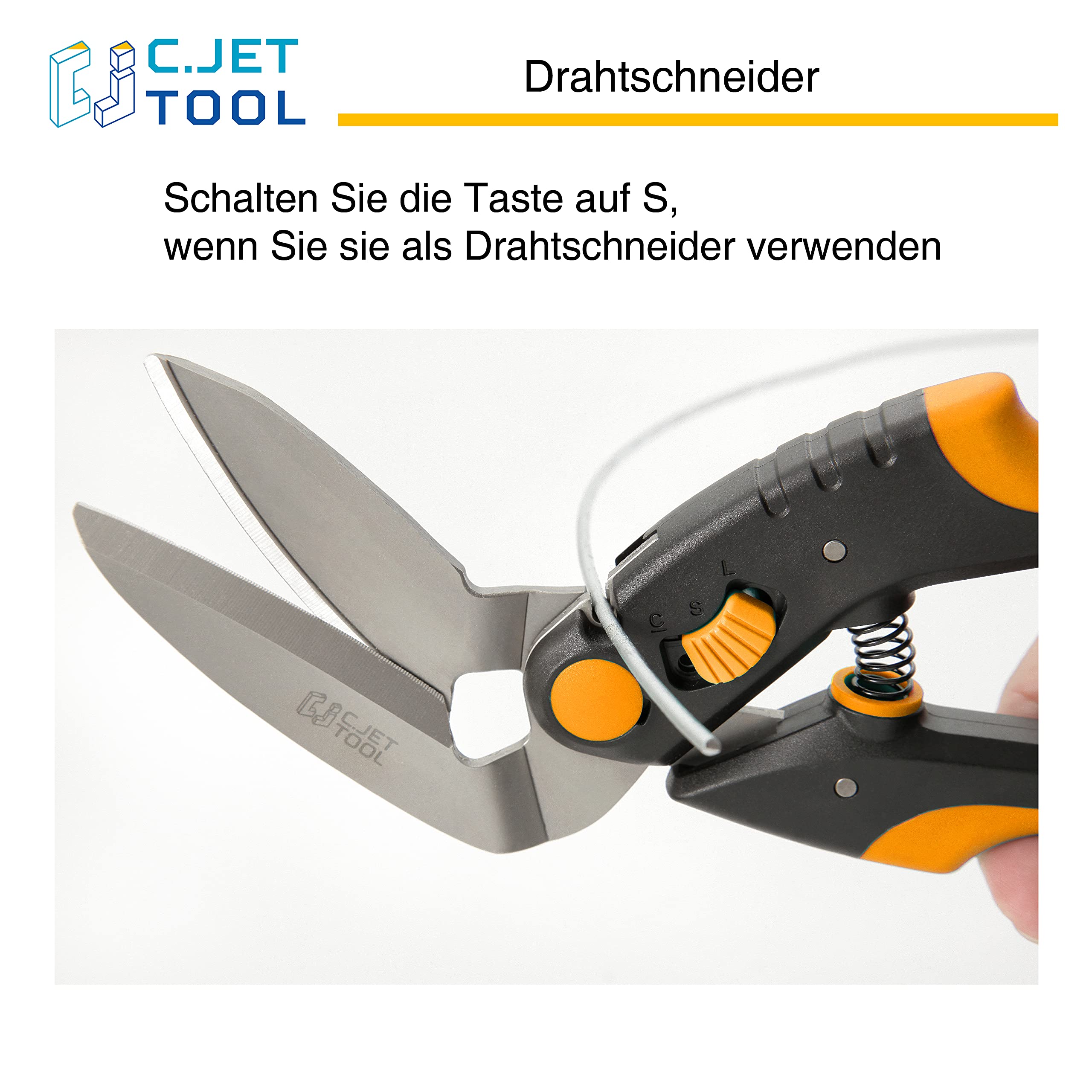 C.JET TOOL Teppichschere, Hochleistungsschere, Länge 25 cm Industrieschere, Mehrzweckschere für Teppich, Pappe, Leder, Beschneiden, Gartenarbeit, professioneller weicher Griff aus Edelstahl (Orange)