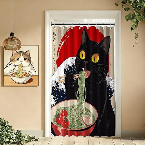 Miniatura 39 de Divertida cortina de ducha con diseño de gato japonés para juegos de decoración de baño, tela de tela impermeable con ganchos, 70 x 72 pulgadas