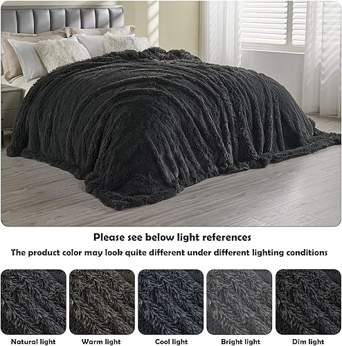 Miniatura 4 de GONAAP Manta mullida de piel sintética tamaño Queen, color gris oscuro, súper suave y acogedora manta lanuda para sofá o cama (gris oscuro, Queen