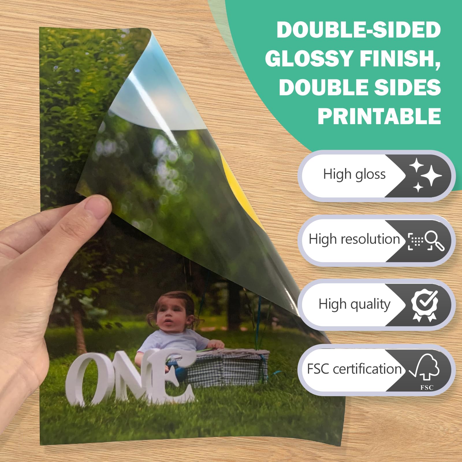 Doppelseitiges, glänzendes Fotopapier, 28 x 43 cm, dickes Hochglanzpapier für Karton, 100 Blatt, 27,7 kg für Tintenstrahldrucker