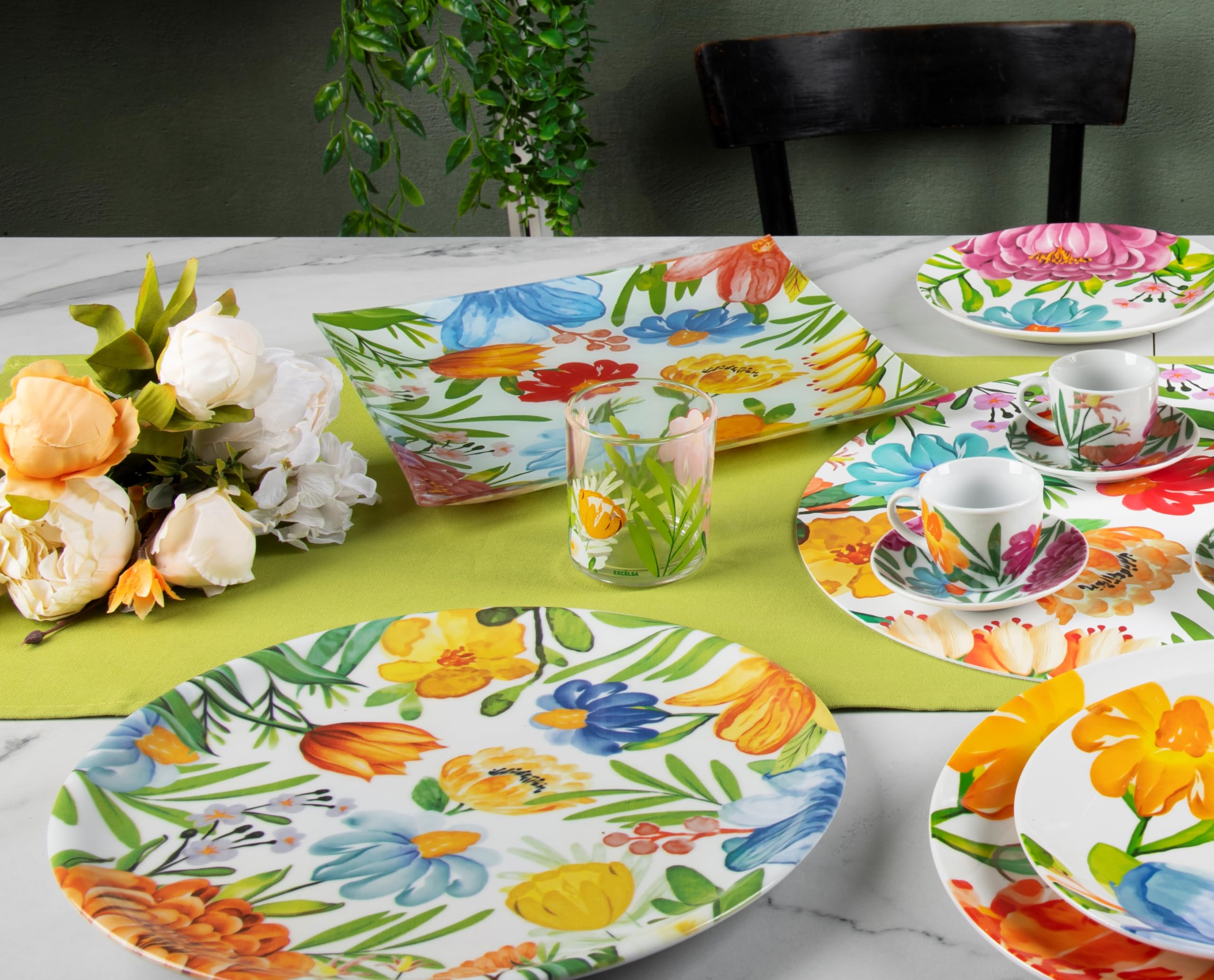 Excelsa Blooming Set 6 Piatti Pizza, Diametro 31 Cm., Porcellana, Multicolore