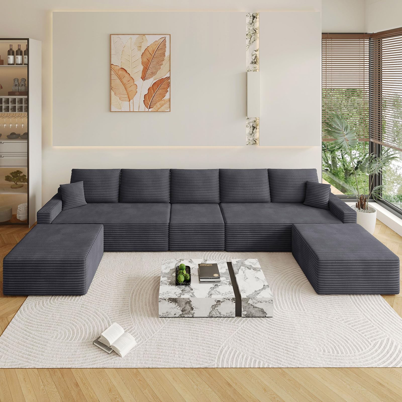 Oversized Modular Sectional Sofa Couch,Large 7 Seater Corner Sofa Modern U Shaped Sectional Couch with Ottoman Cloud Couches for Living Room,Office,Spacious Space,Corduroy,No Assembly,Dark Grey