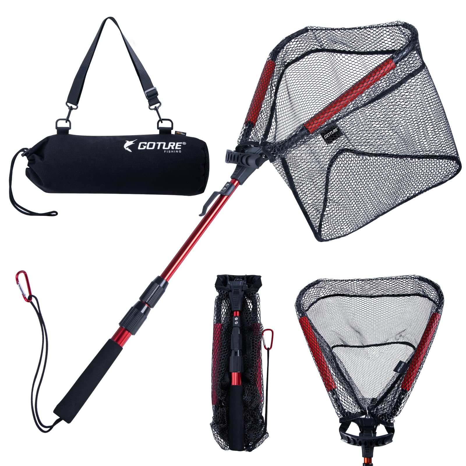 Goture Épuisette de pêche télescopique avec design NBR flottant, pliable avec filet en PVC revêtu de caoutchouc, épuisette extensible 42,5-112 cm pour truite, perche, brochet