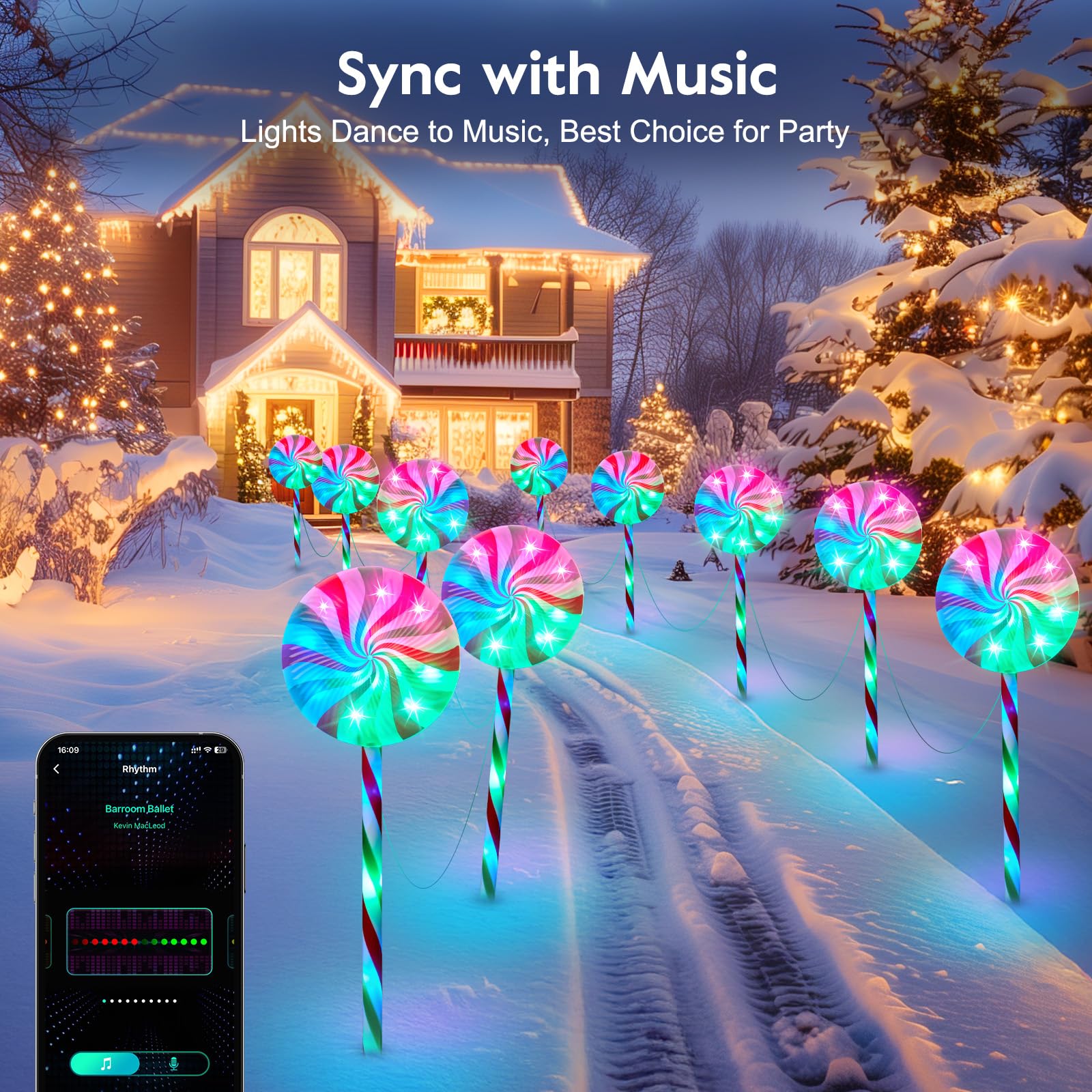 Waterproof Holiday Lighting Brightown 6-Pack Candy Cane Pathway Lights ...