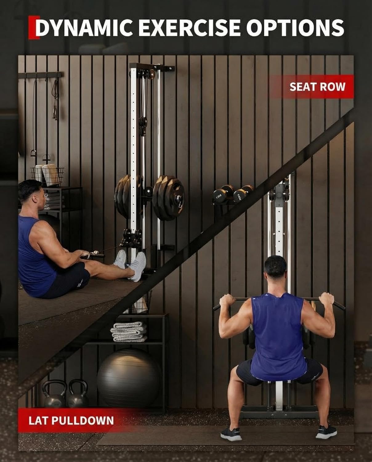 Wall Mount Cable Station, 18 Position Height Adjustable LAT Pulldown Machine with Dual Pulley System, Cable Crossover Machine for Home Gym