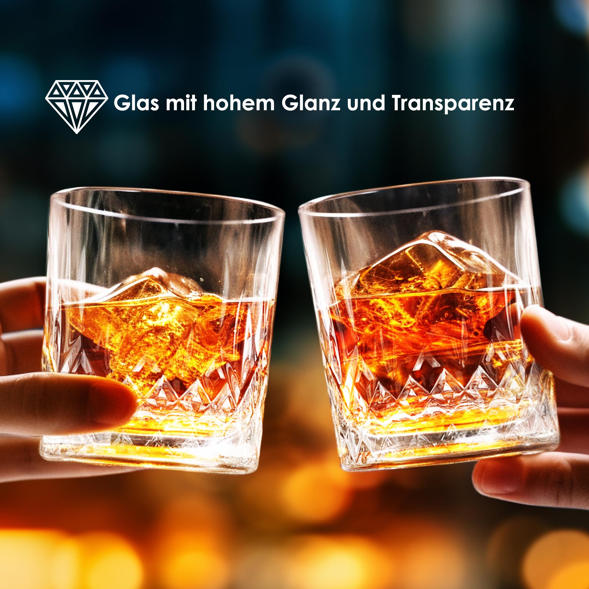 KONZEPT Whisky Gläser Set 12 teillig, Whiskeygläser 280ml, Geriffelte Trinkgläser ideal als Geschenke für Männer