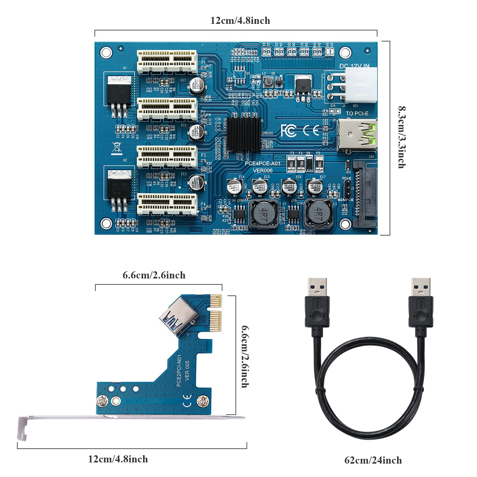 Kit KOMBIUDA 4 Adattatori PCI-E Da 1x A 16x Per Mining – Riser USB3.0 Con Trasmissione Veloce E Stabilità - 4