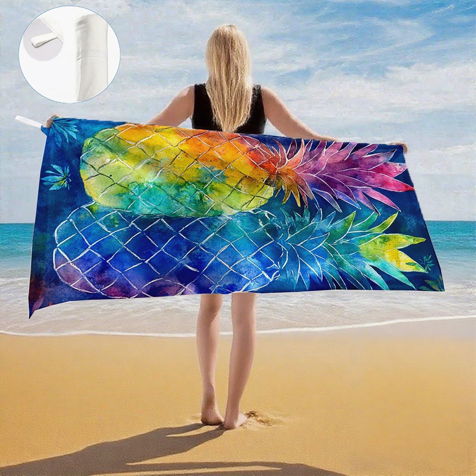 Toallas de Playa Microfibra Piña Toalla Playa Grande 100x180 cm Mujer Hombre Secado Rápido Absorbente Toallas Gimnasio Suave Sin Arena Ligera Toalla Microfibra para Playas Piscina Viajes Camping Q-639