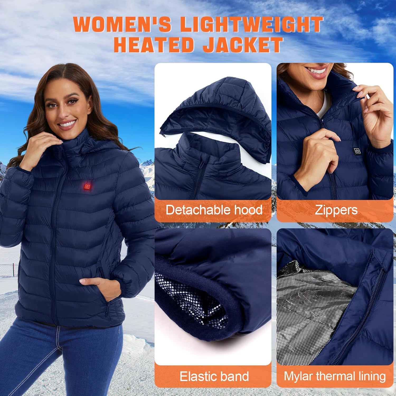 Women’s heated jacket with 2pack 10000mAh Battery Pack, QTREE Lightweight Heated Coat with 8 Areas Heating - Image 5