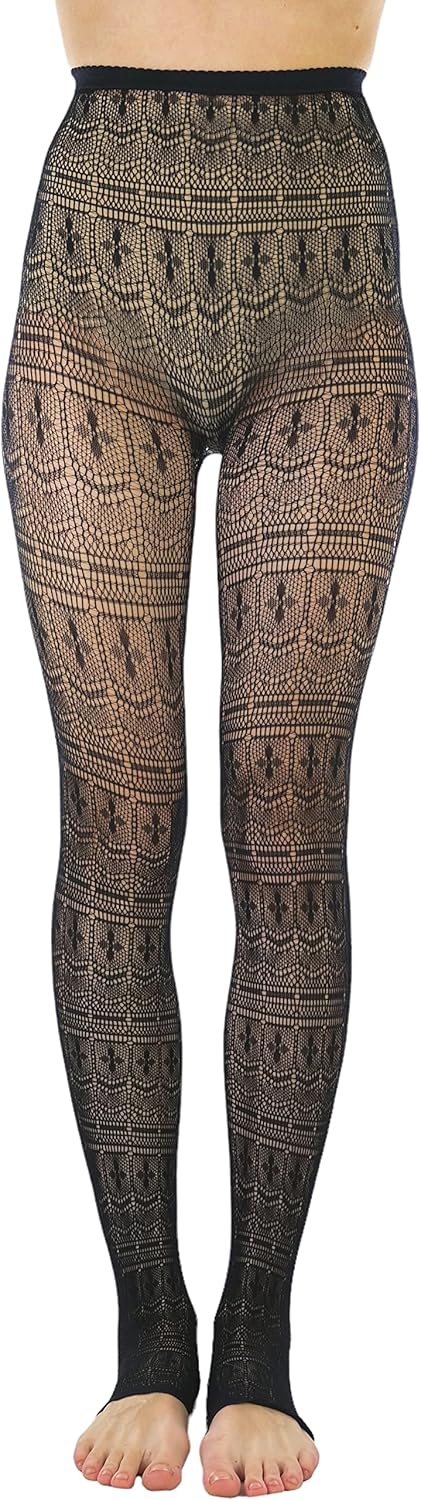 ToBeInStyle Women's Single Floral Lace Fishnet Tights Footless & Stirrup Design - Image 4