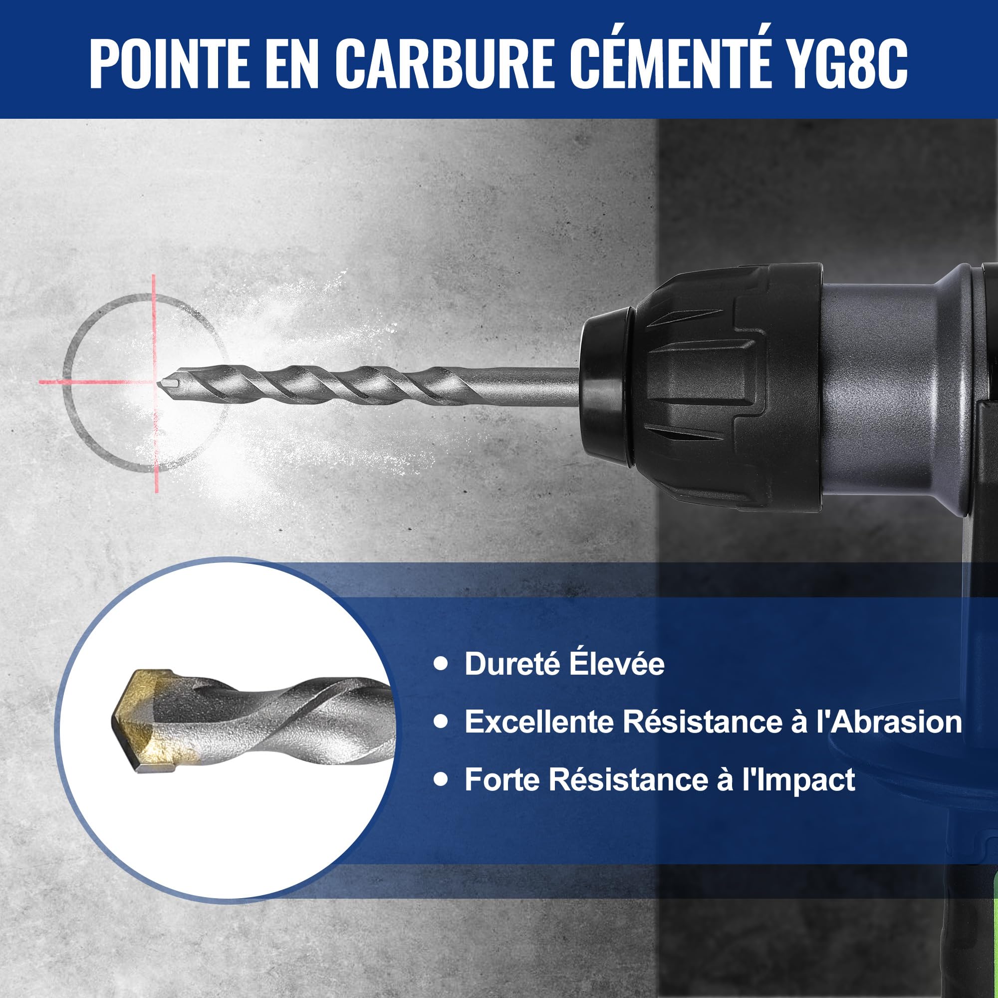 WORKPRO Jeu de Forets et Burins SDS Plus 17 Pièces, Forets à Béton avec Burins Pointus et Plats pour Maçonnerie