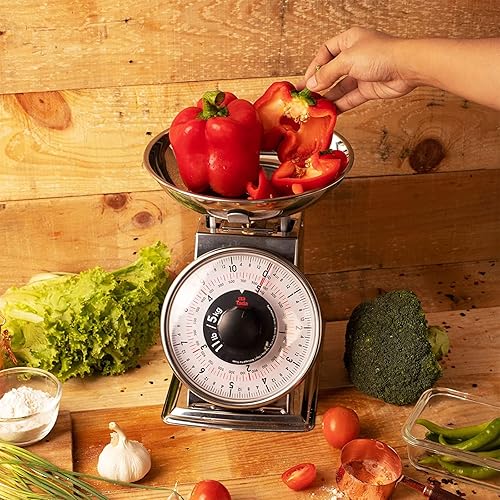 Miniatura 4 de Tada Báscula mecánica analógica de cocina de 11 libras con cuenco, función de tara, estilo retro, acero inoxidable