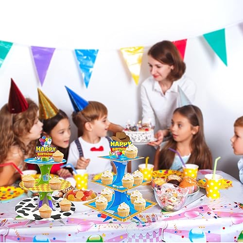 Miniatura 5 de Soporte de 3 niveles para cupcakes de historias de dibujos animados, 2 juegos de soporte de cartón para torta de postre, soporte para torre de