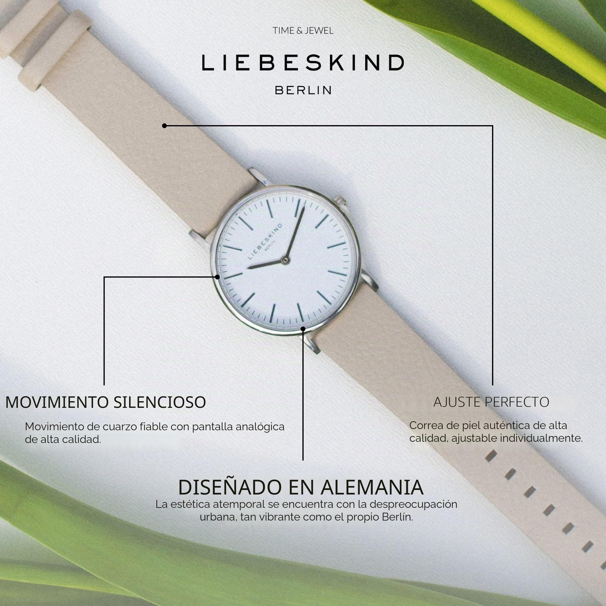 Liebeskind Berlin Reloj De Pulsera para Mujer – Clásicas Design – Redondo Caja 34 Mm – Correa De Cuero – 5 ATM Resistente Al Agua