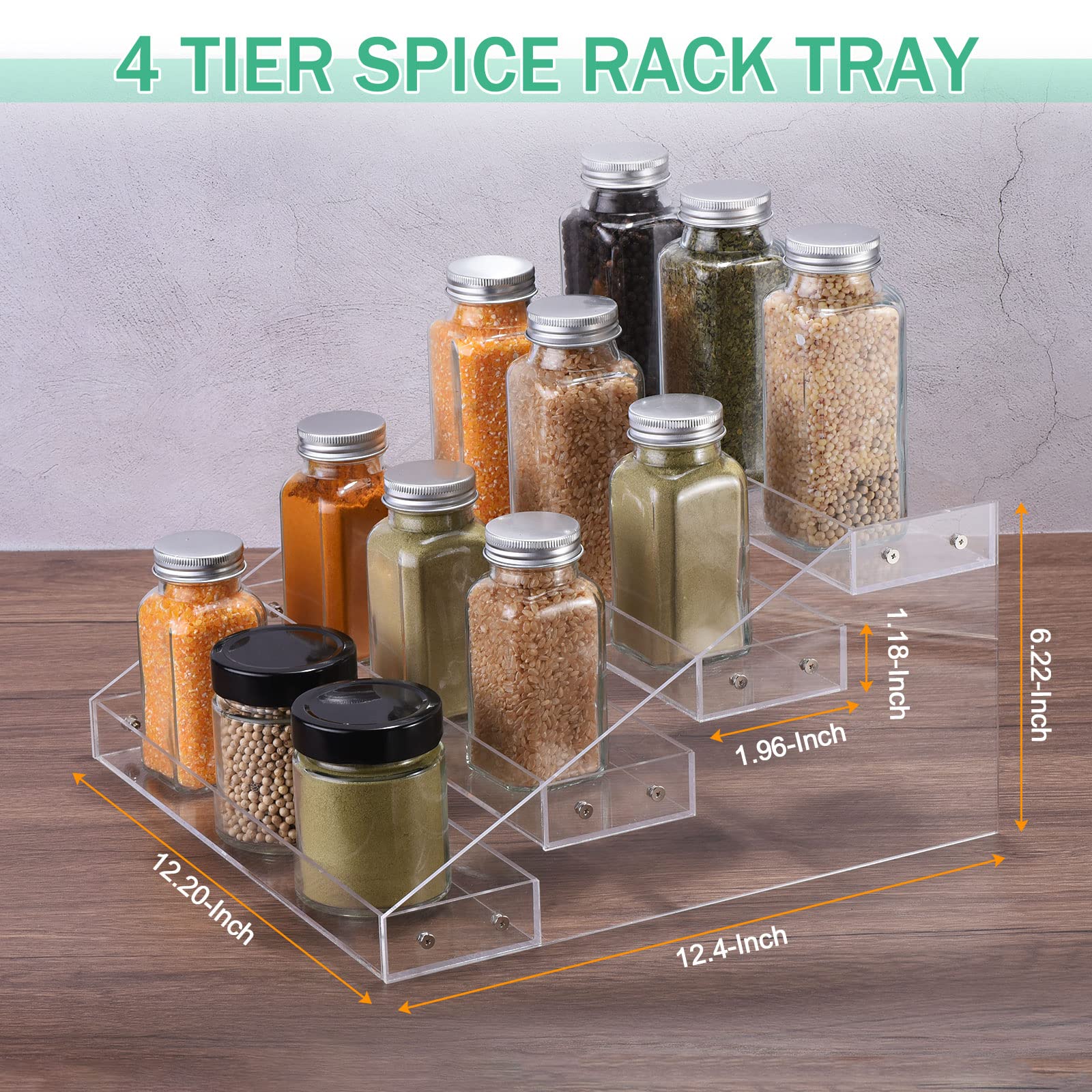 sourcing map 4 Niveaux Épices Rack Organisateur, Acrylique Épices Tiroir Organisateur Étagère Assaisonnement Bocal Rack Convient pour Cuisine Comptoir, Armoire, Garde-manger, Placard, Clair