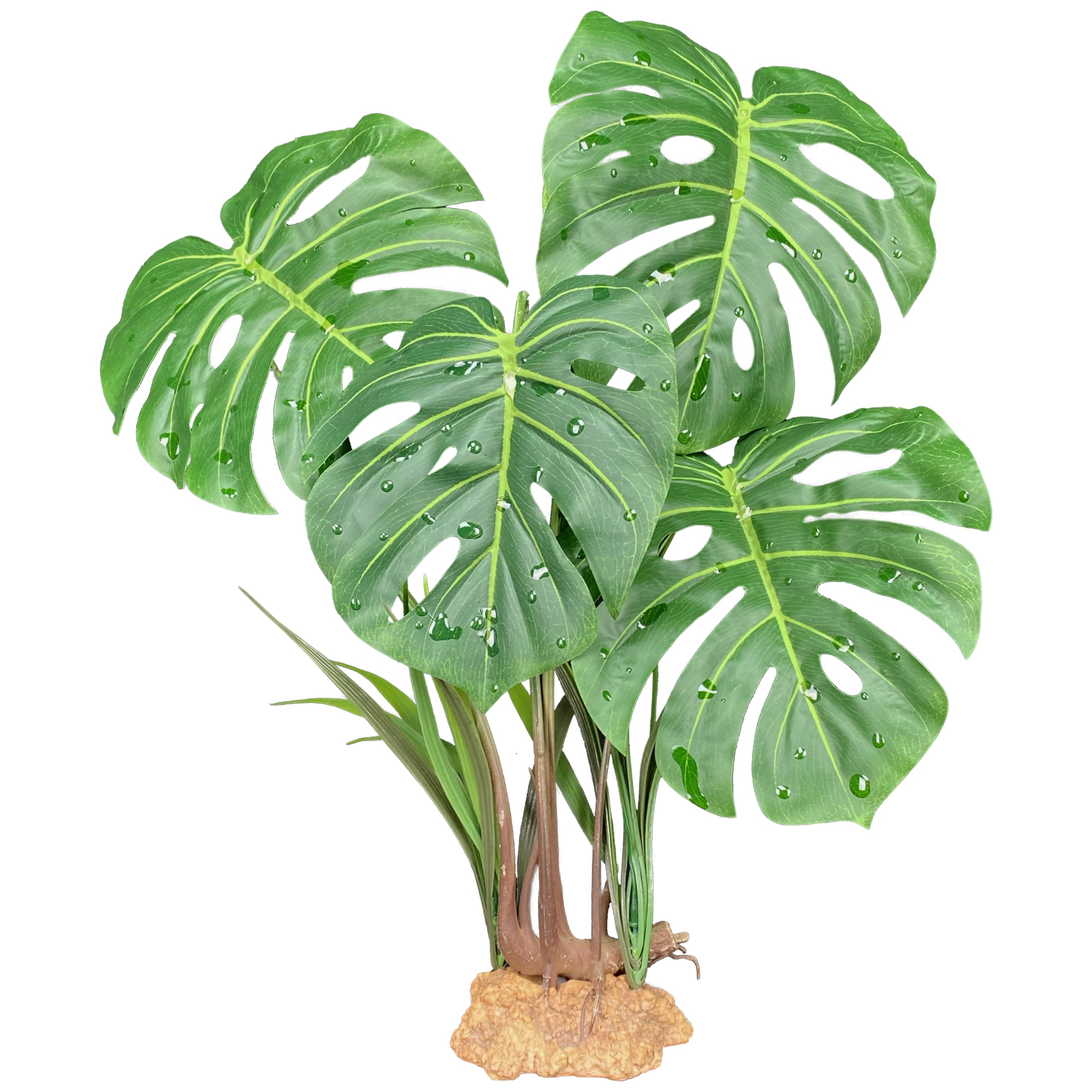 Komodo Reptile Terrarium Monstera Leaf Plant with Weighted Base | Extra Large Realistic Artificial Plant for Terrariums and Aquariums | | 21" Tall with 8" x 7.25" Leaves