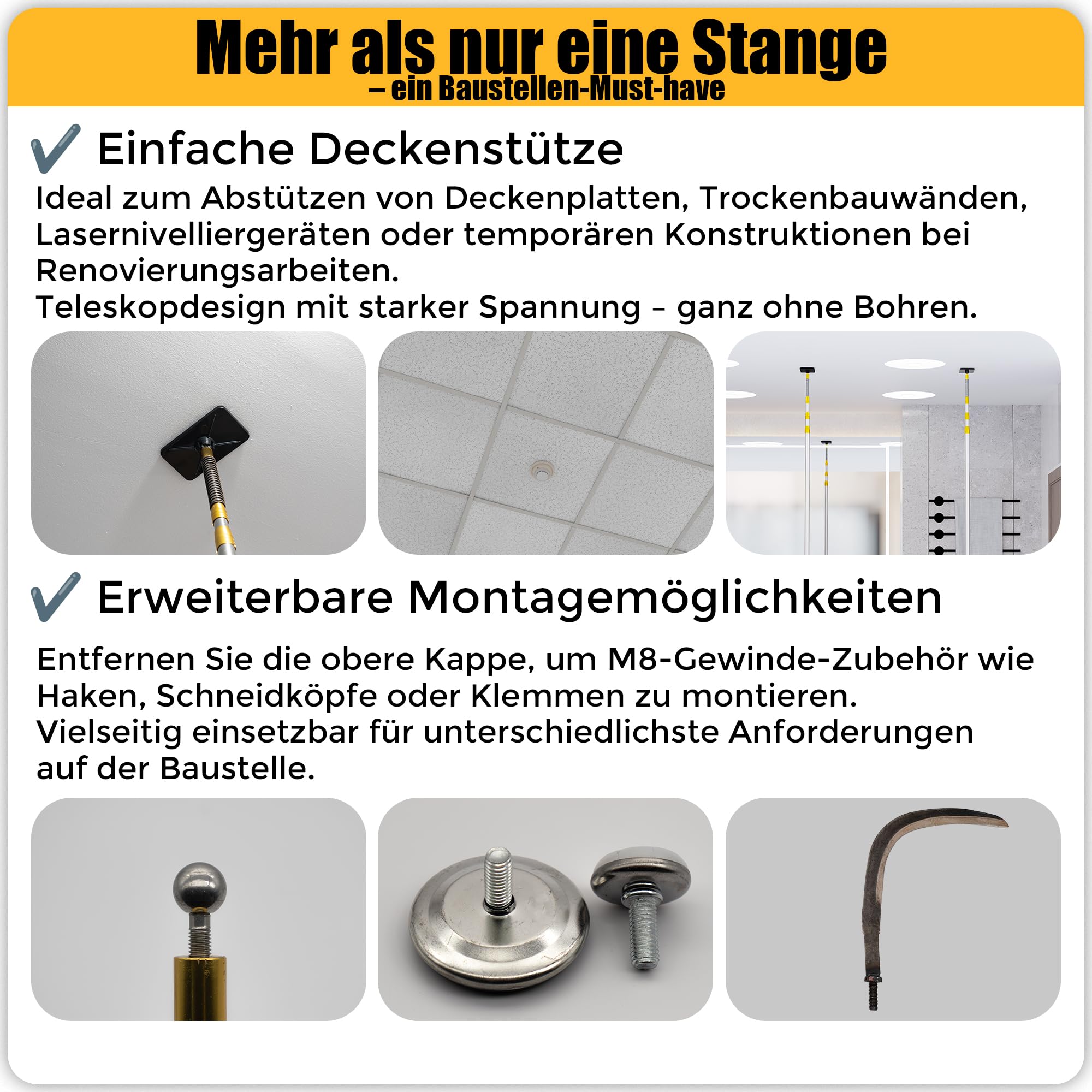 Staubschutzwand mit Reißverschluss – Staubschutztür-Set mit 4 Teleskopstangen (bis 4,8 m/16 FT), 3 mil PE-Folie, 2 selbstklebenden Reißverschlüssen für Baustelle & Renovierung