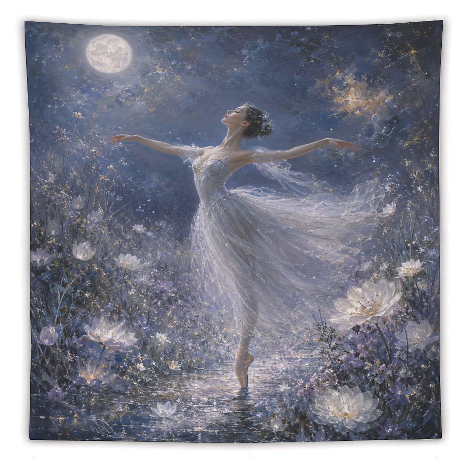 H3B8U2Y5 Ballerina Moon Wall Tapestry, Impressionist, Ballet Dance Pose