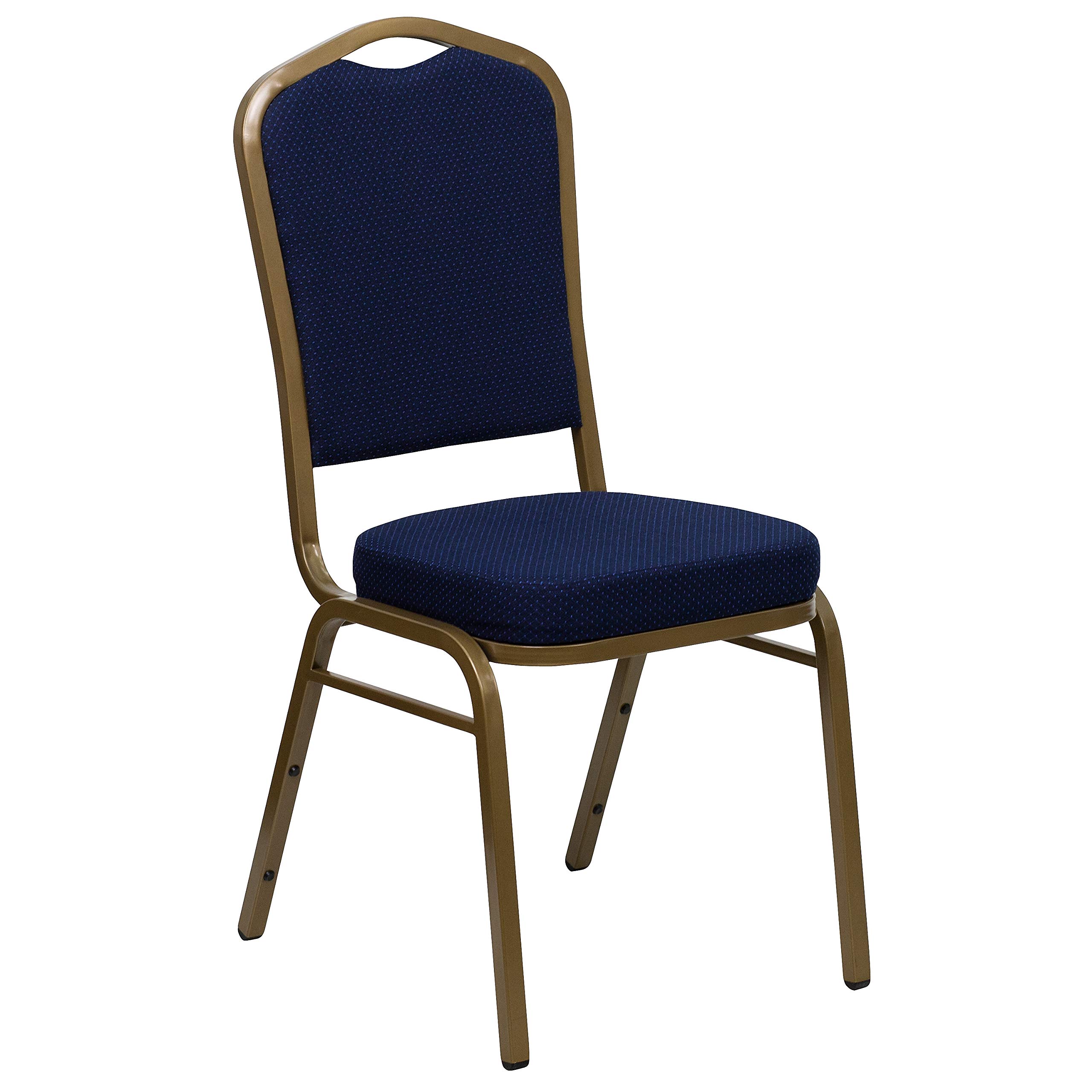 Flash Furniture Navy Blue Patterned Fabric/Gold Frame / Set of 1 / Classic Stacking Chairs