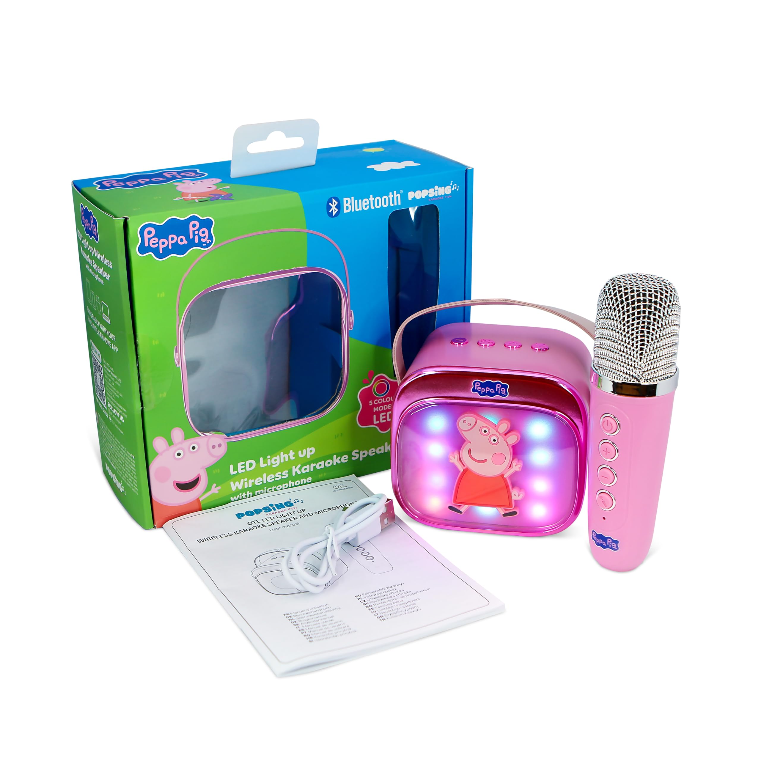 Peppa Pig Popsing LED Light up bezprzewodowy głośnik do karaoke z mikrofonem