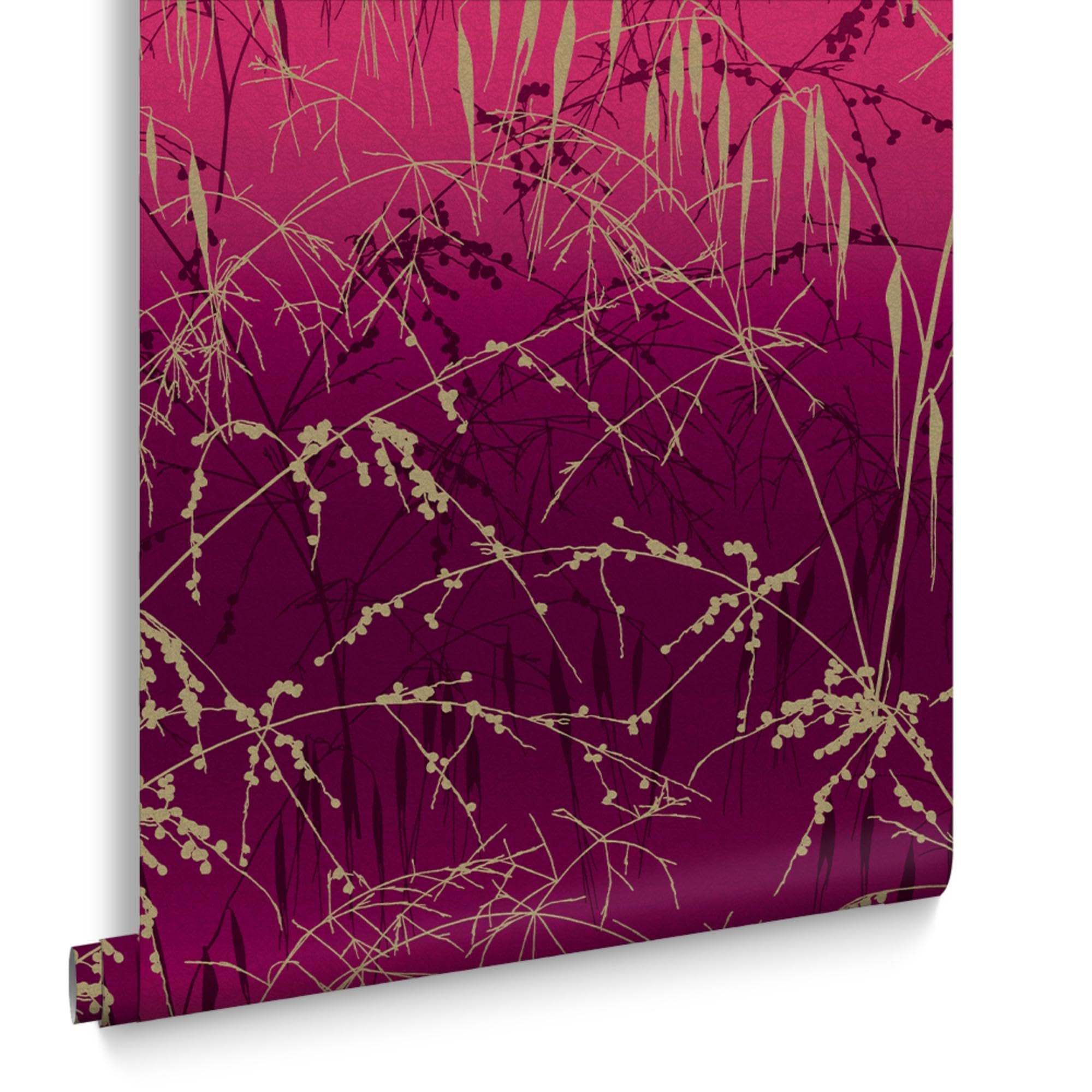 Hde Gold Clarissa Hulse Meadow Grass Damson & Soft Wallpaper