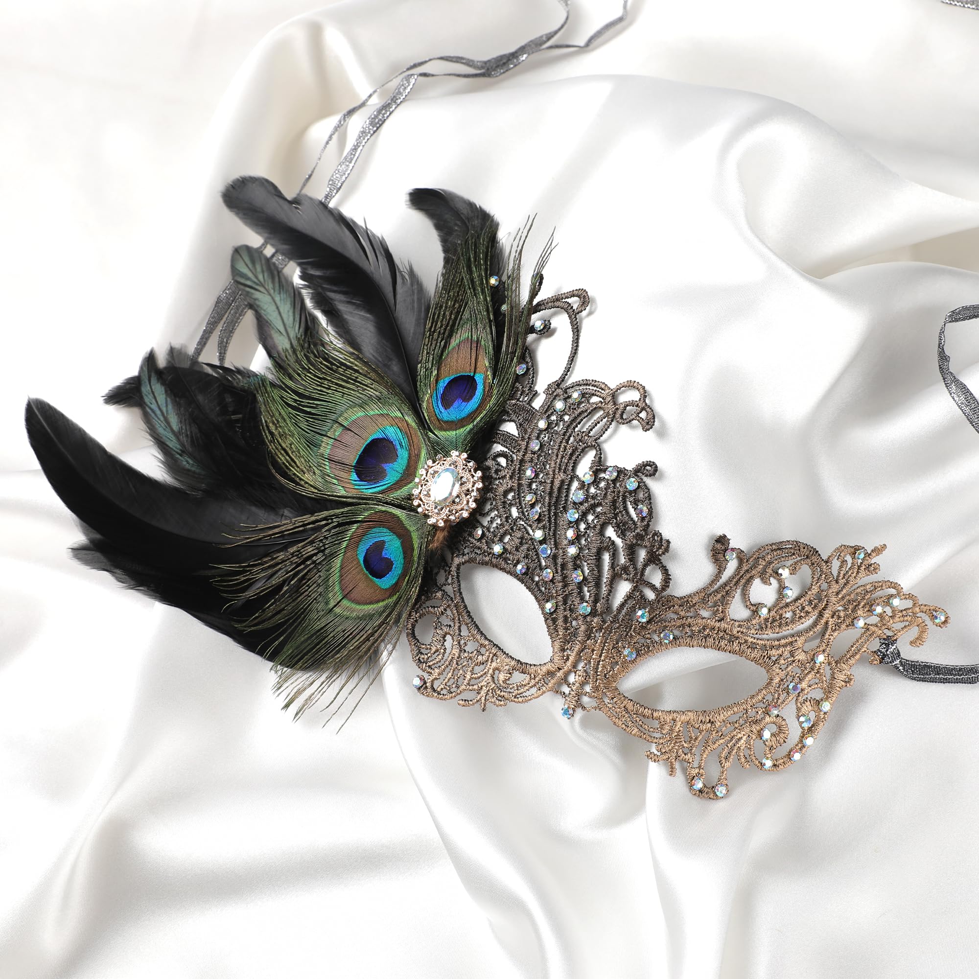ETOFETE Lace Feather Masquerade Mask for Women - Elegant Ladies Half Face Eye Mask for Halloween Masquerade Ball Prom Party Costume - Image 4