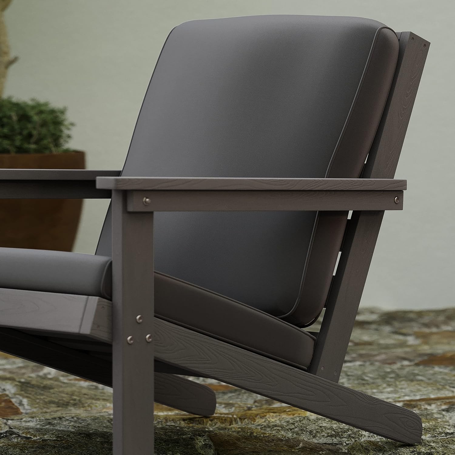 Merrick Lane Riviera Adirondack Style Deep Seat Patio Club Chair with Cushions - Gray Poly Resin Frame - Cream All-Weather Cushions - Indoor/Outdoor