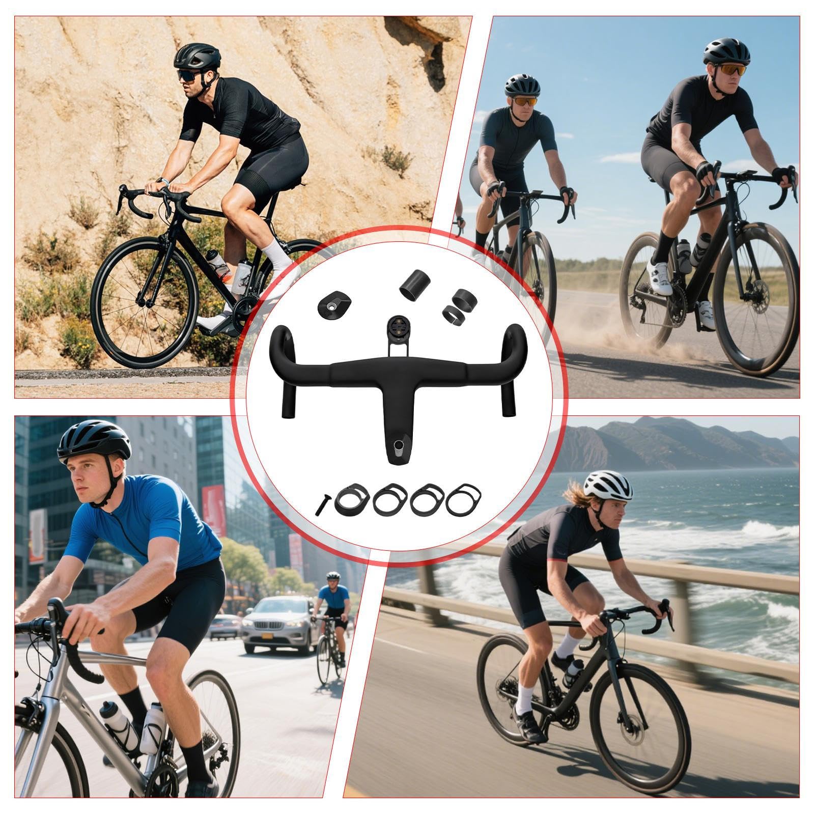 Attacco Bici Strada Carbonio Integrato Manubrio Mountain Bike in Carbonio | Componenti Ergonomici Antivibranti In Lega Di Alluminio Per Ciclisti Adulti E Giovani Compatibili Con Freni A
