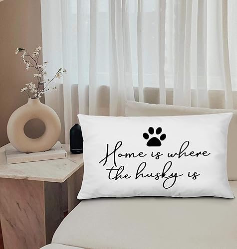 Miniatura 2 de KEUSPI Regalos de Husky para mujeres, Husky Home is Where The Husky Decor - Funda de almohada de 12 x 20 pulgadas, divertida decoración de perro